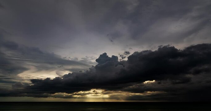 Timelapse of dark clouds over sea waves background,Dark clouds ocean sea background