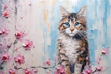 palette knife textured painting cat adorable kitty cute animal beautiful cat