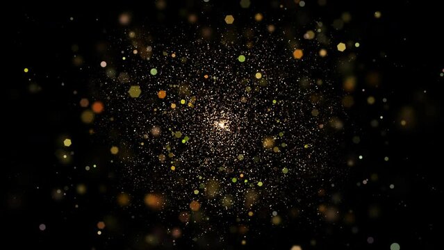 Bokeh shining colorful particles explode. Shimmering Glittering Particles loop animation with black background