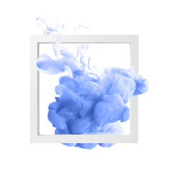Splash of blue ink and frame on white background
