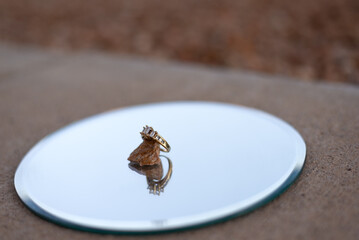 Elegant Engagement Ring on Mirror Reflection