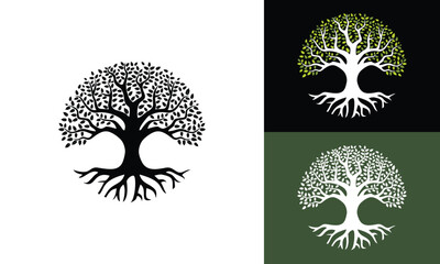 Vector tree of life on white, black and green background - obrazy, fototapety, plakaty