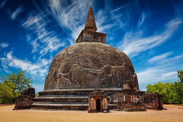 Sri Lankan tourist landmark - Kiri Vihara - ancient dagoba. Polonnaruwa, Sri Lanka