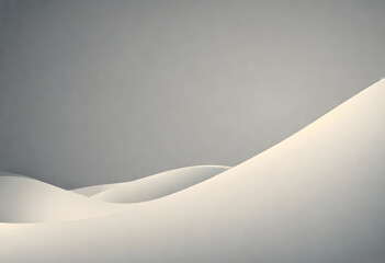 Minimalist abstract background with wavy layers of white paper and shadow on grey background