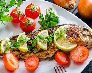 Fried fish served on the plate