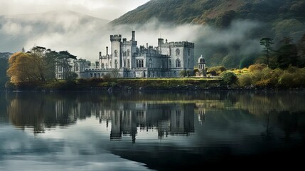Naklejka premium Misty Morning at Kylemore Abbey
