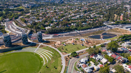 Aerial drone view at Rozelle Interchange in Sydney, NSW Australia, shot on 3 December 2023, showing...