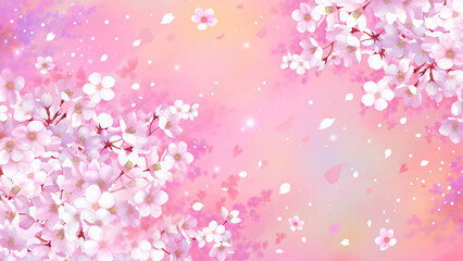 桜の背景素材　桜吹雪　お花見　入学　卒業　入園　卒園　入社　ひな祭り　雛祭り　16:9