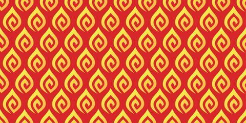 Fire spirit seamless pattern wallpaper. Red and yellow color vector background