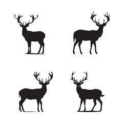 Naklejka premium Vector silhouette of hunting deer in forest. Symbol of animal and nature.