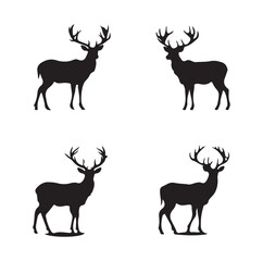 Vector silhouette of hunting deer in forest. Symbol of animal and nature.