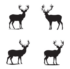 Naklejka na ściany i meble Vector silhouette of hunting deer in forest. Symbol of animal and nature.