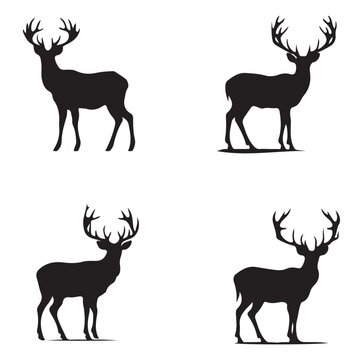 Vector silhouette of hunting deer in forest. Symbol of animal and nature.