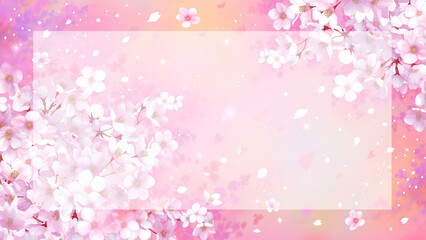 桜の背景素材　枠　桜吹雪　お花見　入学　卒業　入園　卒園　入社　ひな祭り　雛祭り　16:9