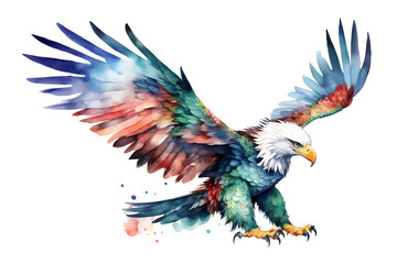eagle colored watercolor illustration white background PNG   - obrazy, fototapety, plakaty