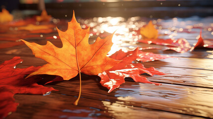 Naklejka na ściany i meble maple leaves on the ground