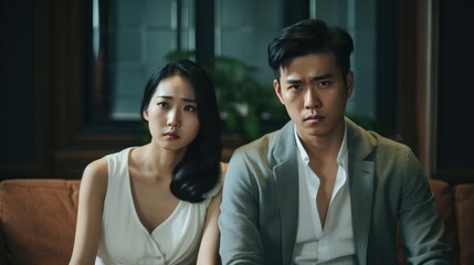 Fototapeta premium Divorce and quarrels. couples are desperate and disappointed after marriage. Husband and wife are sad, upset and frustrated after quarrels. distrust, love problems, betrayals. family problem.
