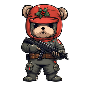 Cute Teddy Bear Police Commando Clipart Illustration