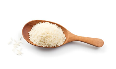 Fototapeta na wymiar rice in wood spoon isolated on white