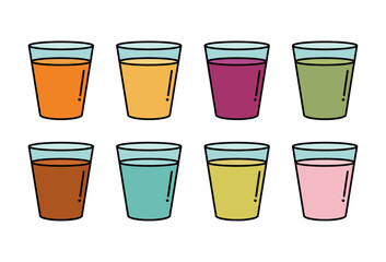 グラスに入った色々なジュース　飲み物のイラスト　線画の素材	