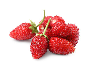 Ripe red wild strawberries isolated on white