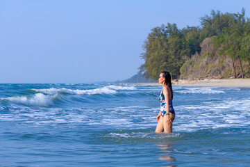Woman body big with swimsuit relax at beach