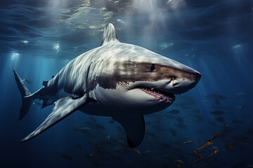 Great white shark underwater - obrazy, fototapety, plakaty
