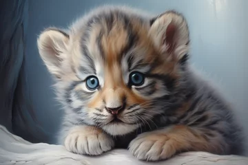 Zelfklevend Fotobehang Close-up of a baby tiger cub © wendi