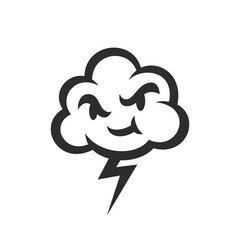 Cloud character. Angry grinning cartoon cloud with lightning. Vector illustration