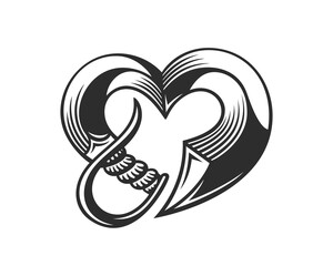 Heart shaped sharp sword. Vector illustration