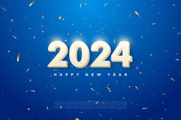 2024 new year celebration with simple and beautiful white 3d numbers. design premium vector.