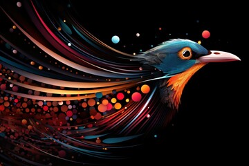Fototapeta premium Colorful graphic illustration of a bird on a black background