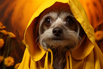 Dog Charlie wears a yellow - obrazy, fototapety, plakaty
