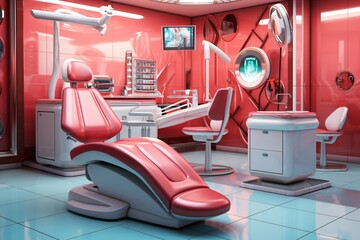 A dentist's office with a dentist's chair
