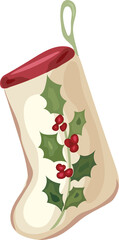 Christmas sock cartoon illustration, Transparent background.