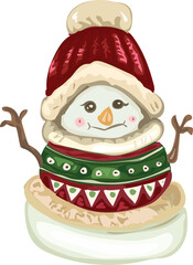 Christmas snowman cartoon illustration, Transparent background.