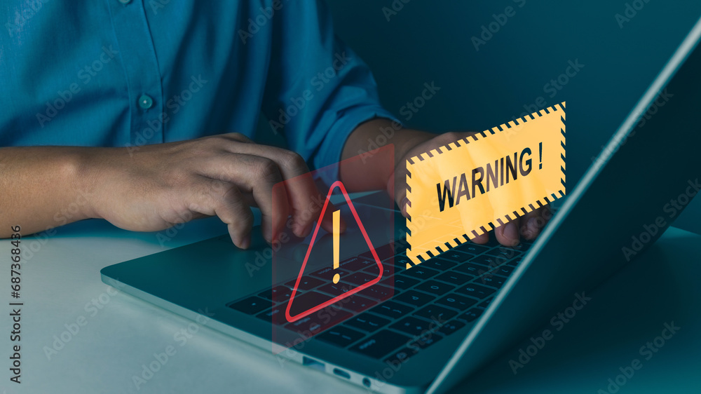 Poster system warning hacked alert, cyber attack on computer network. cybersecurity vulnerability, data bre