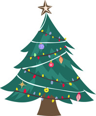 Christmas tree illustration on transparent background.