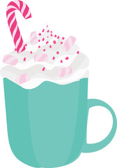 Mug with drink illustration on transparent background.