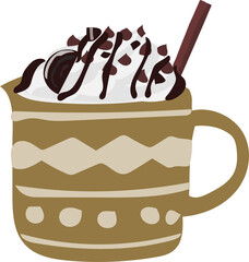 Mug with drink illustration on transparent background.
