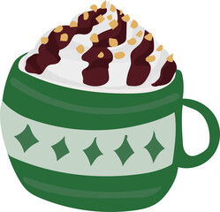 Mug with drink illustration on transparent background.