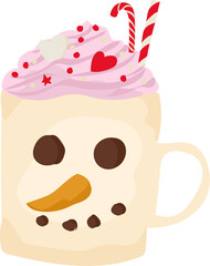 Christmas mug with drink illustration on transparent background.