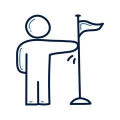 Hand drawn people holding flags doodle illustration design. people holding flags doodle icon vector.