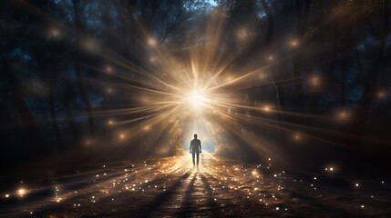 A Person Walking on a Path Illuminated by Light, Signify following a clear and successful path