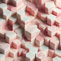 Abstract Elegant Escher Shapes Tile Cube Blush Marble & Granite of Agate / Clay Structure Pattern Shades Light Pink Coral Pastel Warm Tones. Mars Onyx Central Stone Bedrock Art Inspiration Reflextions