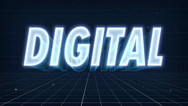 The hologram Digital letters rotate slowly in a VR world (virtual reality). A colorful world. Demonstrates depth 3D rendering
