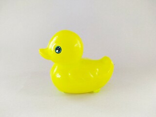Yellow rubber duck isolated on white background.