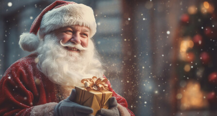 Obraz premium Timeless Christmas Photography with Traditional Santa and Perfect Winter Atmosphere.Generative AI 完璧な冬の雰囲気と伝統的なサンタが織りなす時を超えたクリスマス写真