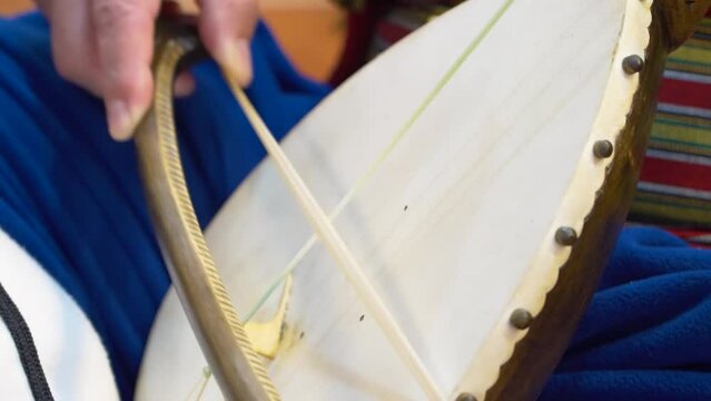 Man playing a gusle. "Gusle" is a traditional musical instrument in Montenegro