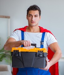 Super hero repairman working at home